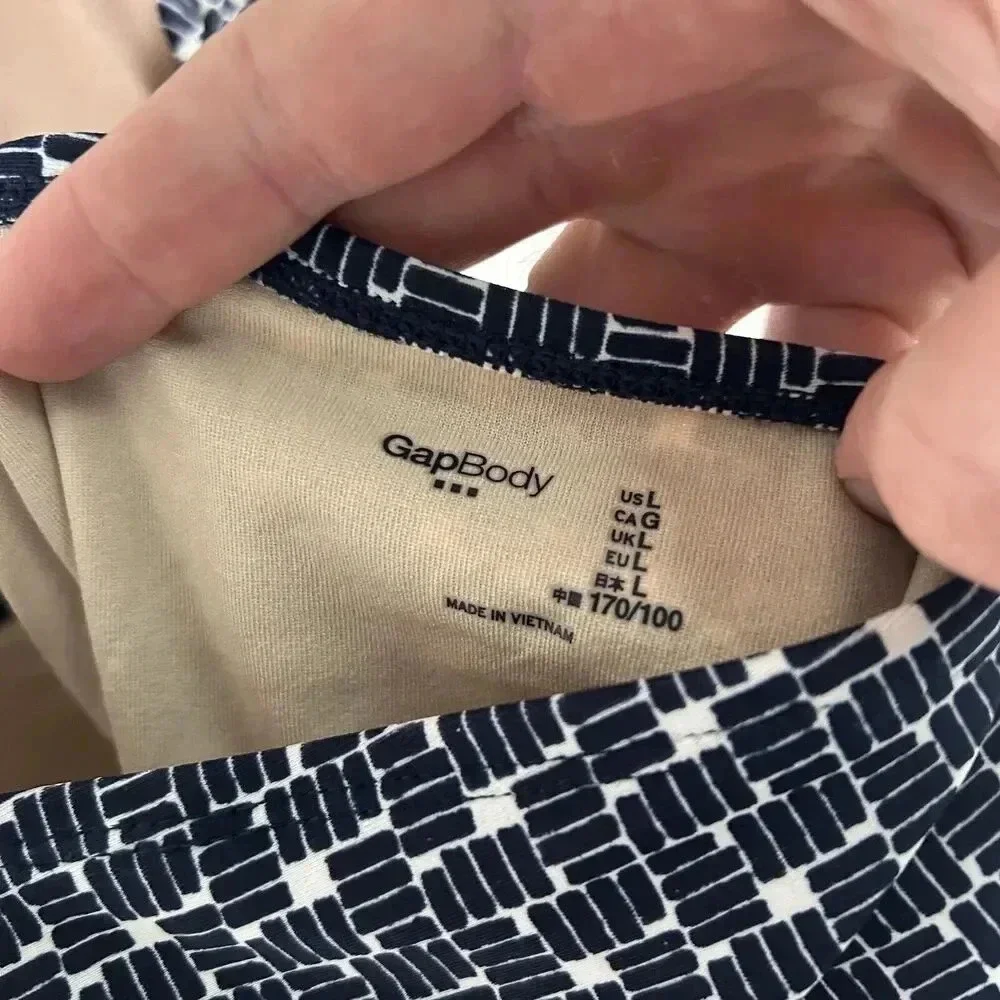 Gap Body Swimsuit Women's Large Top Blue Tie Neck Padded Stretchy Pullover